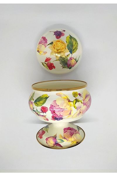 Miss Betty Marbled Enamel Rose Sugar Bowl