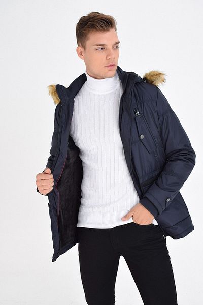 DYNAMO navy Blue Men's ThicK Coat 3090 - Waterproof, Hooded and Faux Fur Lined