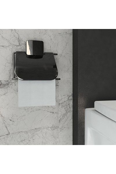 decorev Toilet Paper Holder Black Metal Adhesive