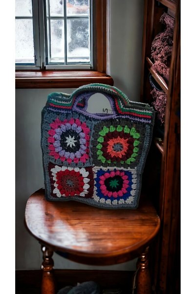 Butenin Atölyesi Hand Knitted, Motif Bag, or crossbody use, or arm bag use