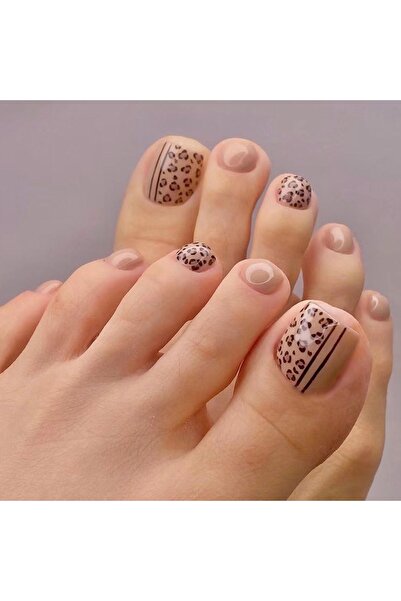 Beauty Box Leopar Özel Günler Için Kolay Hazır Ayak Takma Tırnak Seti 24'lü