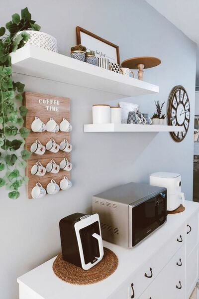 Ramazan Küçük Mutfak Kahve Köşesi Rafı Coffee Bar   Gizli Raf  2'li Beyaz  Duvar Rafı Set