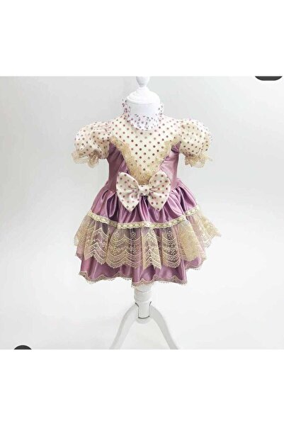 Mini Chics Dantelli fiyonklu özel gün düğün divane elbise kız çocuk
