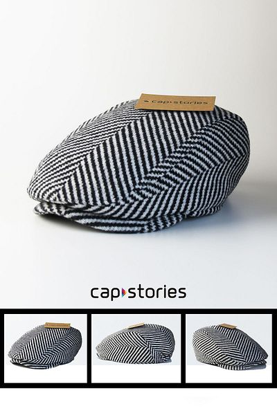 Capstories Black and White Striped Cap All Seasons Size M - L Matching Hat