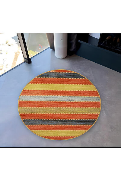 Rugs Modern Halı سجادة ميرا مستديرة بألوان برتقالية مع نمط مخطط وقاعدة منسوجة...