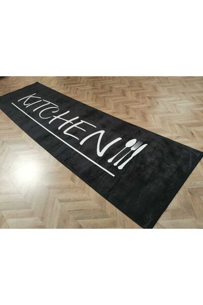 PIRLANTA Fustat Bambu Soft 1506 Kitchen Siyah 100x350 Cm Polyester Mutfak Halısı