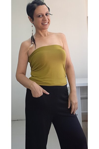 Mertcan Butik Olive Strapless Tank Top T-shirt - Oil Green