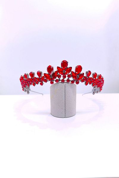 SimgeAksesuar Stylish and Elegant Red CrysTal Jewelled Engagement and Bindal Crown