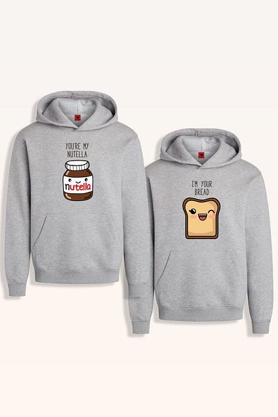 redbird Lover Couple Combos Nutella Bread Design 2 τεμαχίων Γκρι φούτερ με κουκούλα
