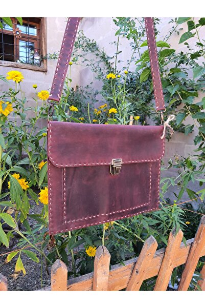 semiramis Helios Model Hakiki Deri El Yapımı Vintage Bordo 13'' Macbook Çantası