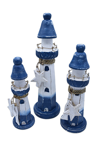 Hedicaret Ahşap Deniz Feneri Seti Biblo Dekoratif Obje Hediye