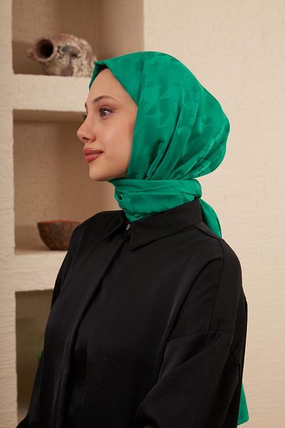 İpekhan Σειρά Silk Jacquard Σχέδιο Houndstooth Σμαραγδένιο Πράσινο Ζακάρ Σάλι 9000-21