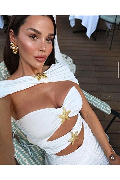 MOD10 Helen Jewely Çoklu Damla Triple Marka Çelik Küpe Gold Renk