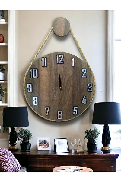 Genel Markalar Gümüş Renk, Halatlı Dekoratif Ahşap,Saat, Duvar Saat,duvar Saa...