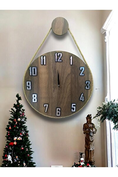 Genel Markalar Gümüş Renk, Halatlı Dekoratif Ahşap,Saat, Duvar Saat,duvar Saati,Ahşap Saat,Saat,Wall Clock