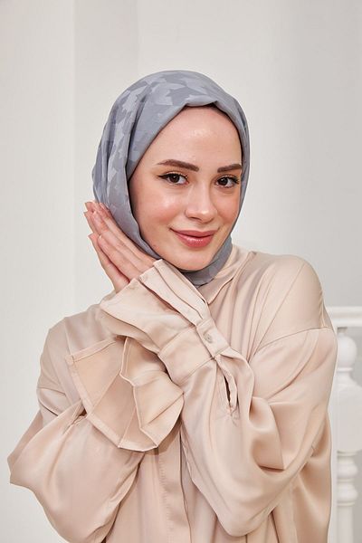 İpekhan Şal argintiu din mătase cu model jacquard - 9000-13