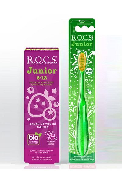 R.O.C.S. مجموعة معجون أسنان وفرشاة من روكس جونيور - 6-12 فواكه الغابة
