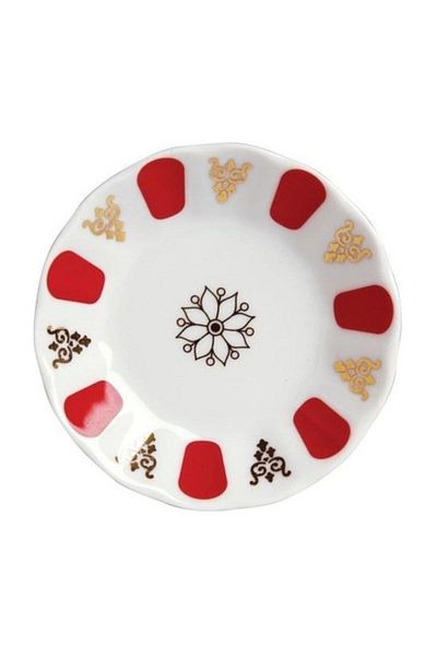 Porland Tea Plate Porcelain Red White 6 Pieces
