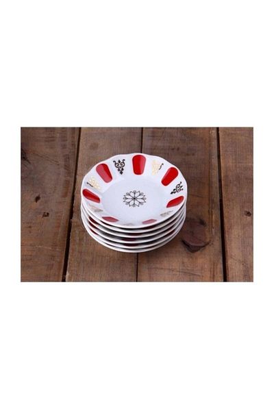 Porland Tea Plate Porcelain Red White 6 Pieces