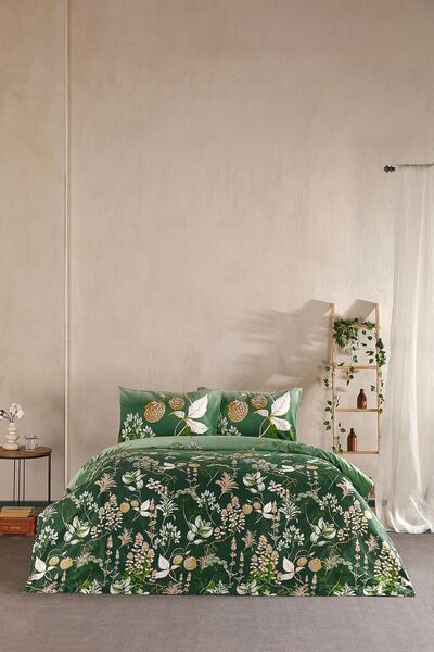 Doqu Home Комплект сатенен пълнеж за завивка Rose Glow Double - зелен