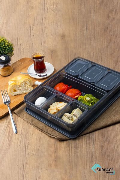 SURFACE Home 16 Pieces 7 Compartment Multi Storage Set with Lid Breakfast Transparent-smoked