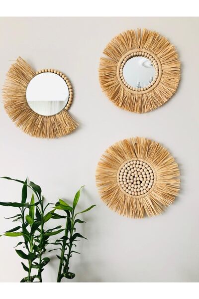 Genel Markalar 3 Lü Set Rafya Dekor Ayna