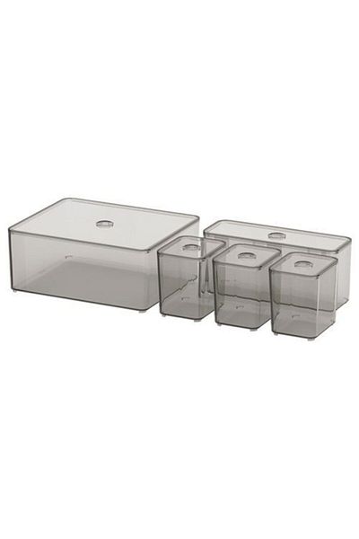 IKEA 5 Piece Box Set Smoke Color Meridyendukkan Makeup-Jewelry-Cosmetic Organizing Box 23X19X9Cm