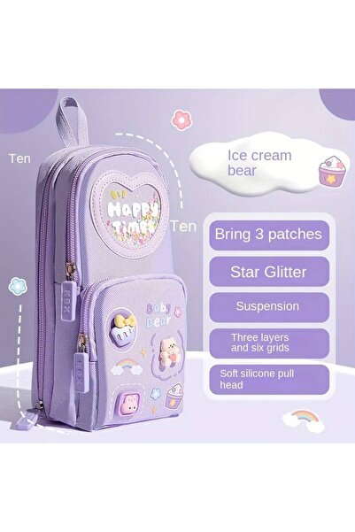 GlassySKY حقيبة مدرسية ذات سعة كبيرة مكونة من 3 طبقات و6 جيوب - مقلمة على شكل...