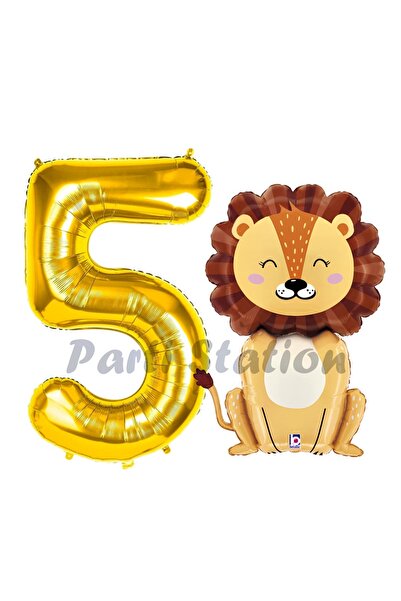 Parti Station Aslan Balon 5 Yaş Balon Set Safari Konsept Aslan Balon ve Gold ...