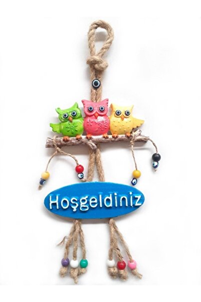 Akın Aksesuar Renkli Baykuş Figürlü Hoşgeldiniz Yazılı Bahçe Balkon Teras Kap...