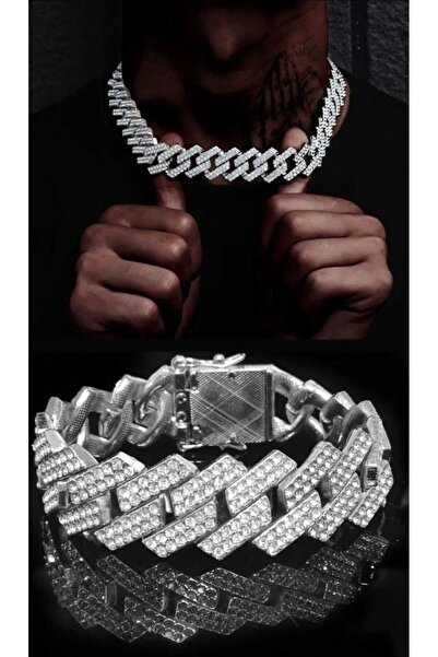 Elmas Dizayn 20mm Kalınlık 25cm Uzunluk Kalın Komple Zırkon Rodyum Gurme Bileklik Sılver