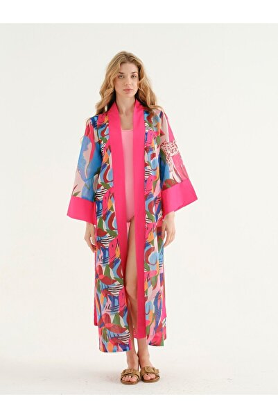 BROWN SARTO PEMBE KARIŞIK DESEN KİMONO