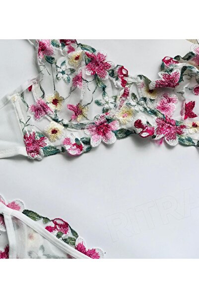 My secret Beyaz Çiçekli Brode Sütyen Takımı