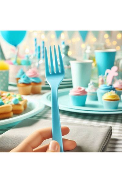 AKTEZ-EL Blue Luxury Plastic Fork 25 Pieces