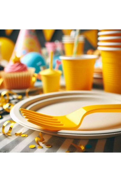 AKTEZ-EL Yellow Luxury Plastic Fork 100 Pieces