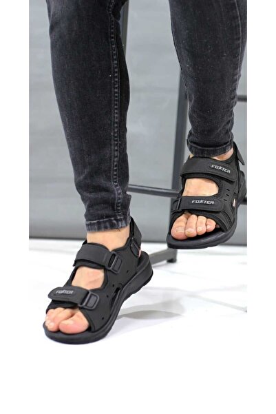 ZİRVE MAĞAZA Foxter Anatomical Black Men's Sport Sandals - Stitched