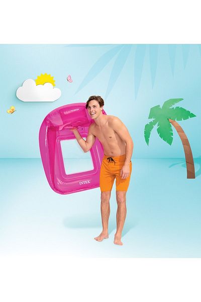Intex عجلة بحرية شفافة مربعة مقاس 104 × 102 سم - شبكية، كيس شفاف، سرير للتشمس