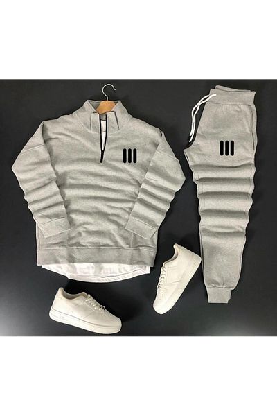 NewCabin Μαύρο βαμβακερό Sweat-Βαμβακερό Σετ Φούτερ - Μισό φερμουάρ, Σετ 2