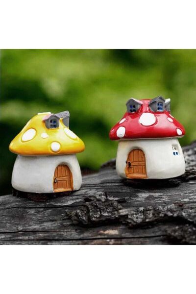 himi teraryum objeleri 2'li Mantar Ev Teraryum Obje Minyatür Obje Saksı Süsü Teraryum Malzemeleri