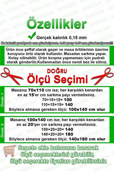 Örtücüm İnce Şeffaf Naylon Muşamba Pvc 0.15 mm Kalınlık Masa Örtüsü Koruyucu Silinebilir Sıvı Geçirmez
