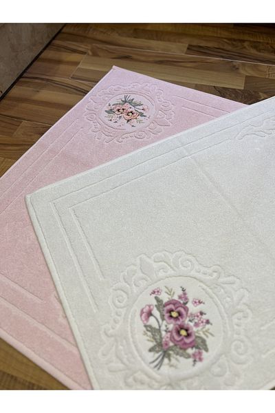 Nurpak 3D Κεντημένη 50x70 Lux 2-pack Πετσέτα ποδιών Σολομός-κρέμα
