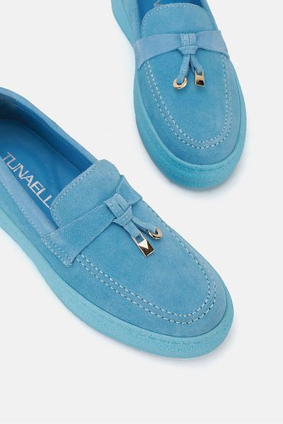 TUNAELLİ Loafer de damă din piele de căprioară albastră - Mărimea 36-41 Pantofi casual