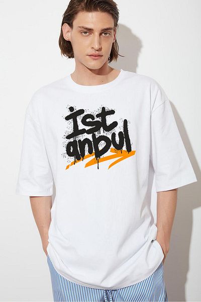 DEEPSENCE Ανδρικό λευκό μπλουζάκι Oversize - Loose Cut, Basic Print, Βαμβακερό