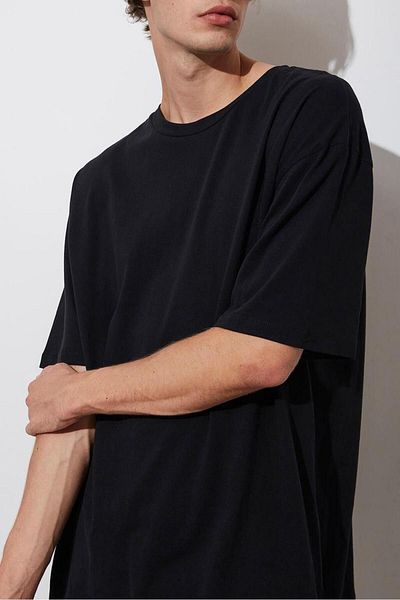 DEEPSENCE Ανδρικό μπλουζάκι με λαιμόκοψη Oversize - Απλό Μαύρο Λευκό, Βαμβακερό, Summer Plain Basic