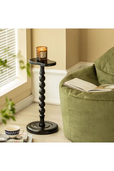 Simillo Home&Living Wood Wooden Ahşap Yan Sehpa Tekli Modern 50 cm Siyah Renk