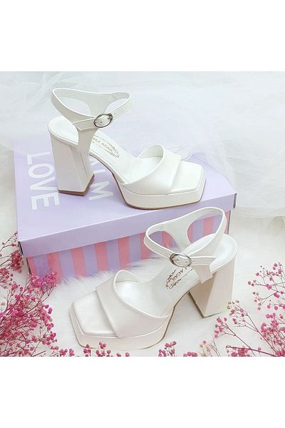 ASLIACAR 10 Cm Short Heeled Off White Comfortable Bridal Shoes