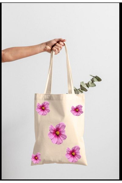 bezçantadünyası Raw Cloth Bag - Pink Flower Printed