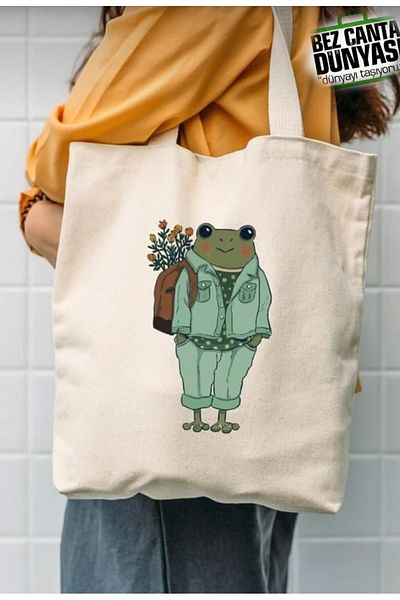 bezçantadünyası Raw Cloth Shoulder Bag - Travelling Frog