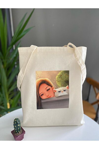 bezçantadünyası Cat Girl Printed Visual Bag
