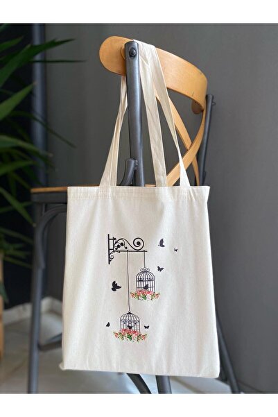 bezçantadünyası Caged Butterfly Patterned Cloth Bag